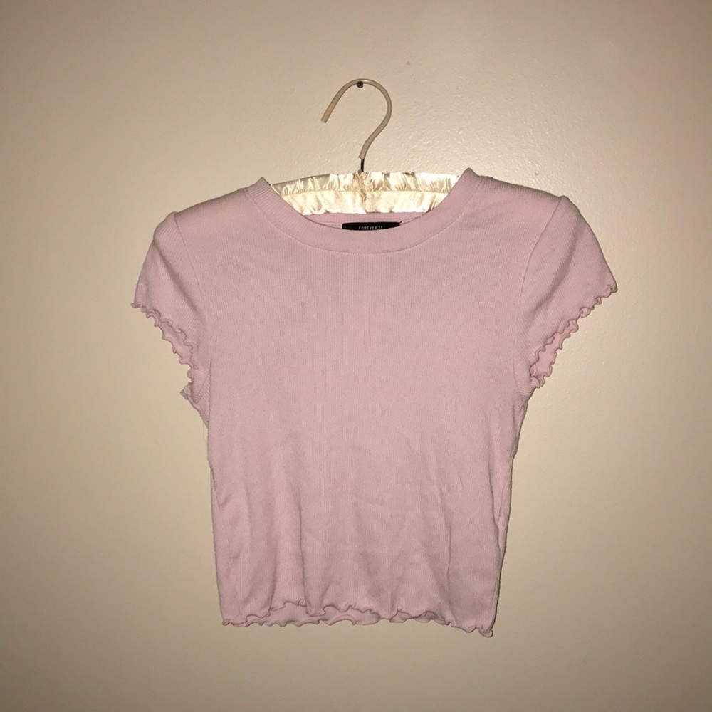 Lettuce Edge Pink Crop Tee